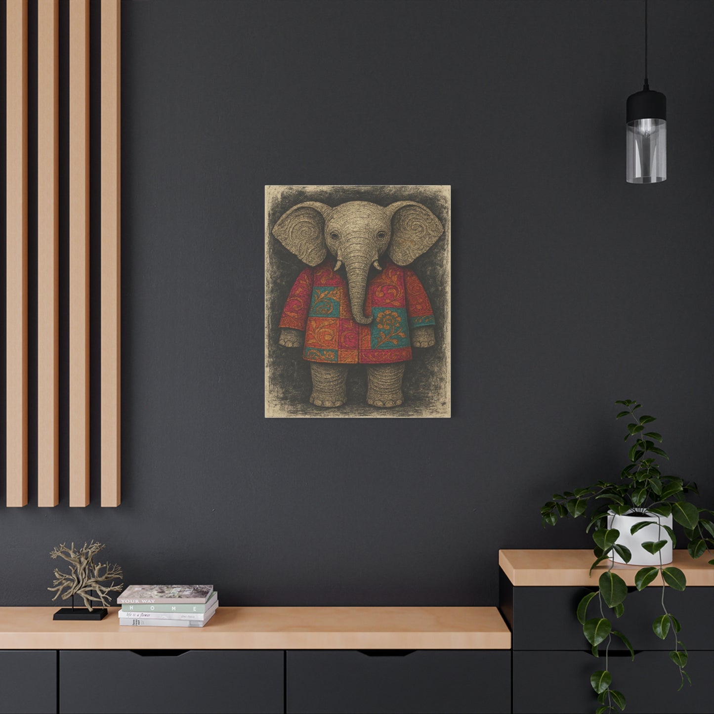 Boho Elephant Wall Art – Colorful Patchwork Animal Canvas Print for Nursery, Kids Room, or Bohemian Home Decor