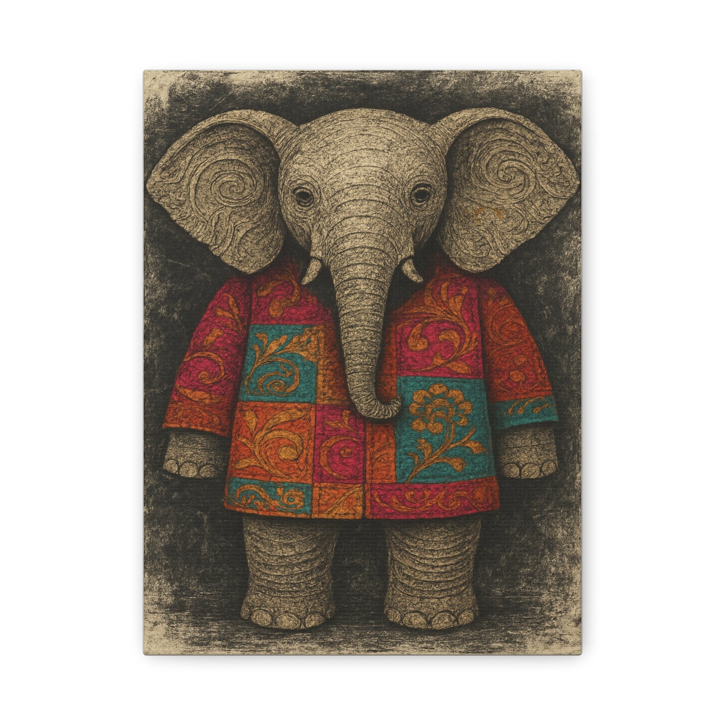 Boho Elephant Wall Art – Colorful Patchwork Animal Canvas Print for Nursery, Kids Room, or Bohemian Home Decor