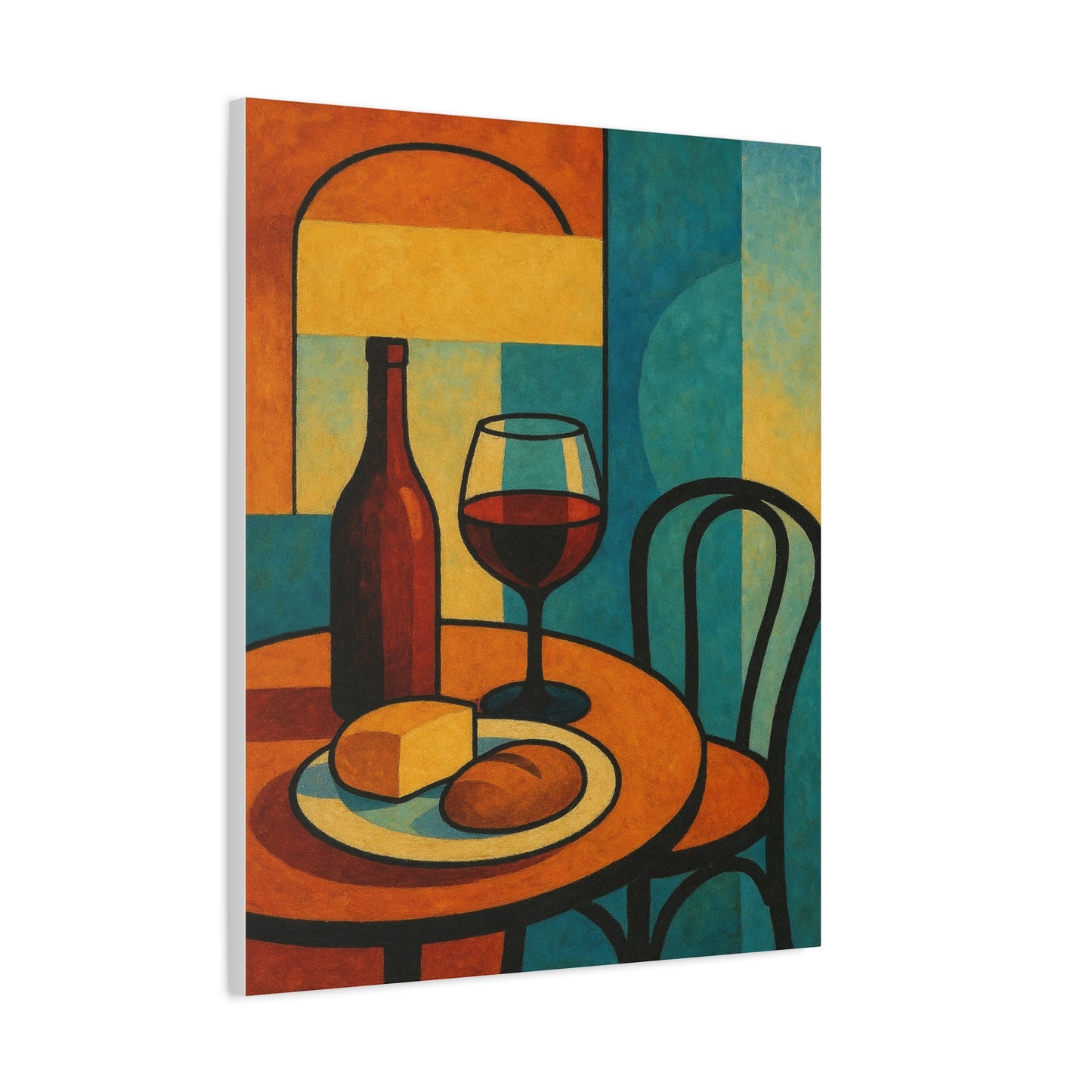 Modern Wine and Cheese Wall Art – Abstract Bistro-Inspired Canvas Print for Kitchen or Dining Room Decor