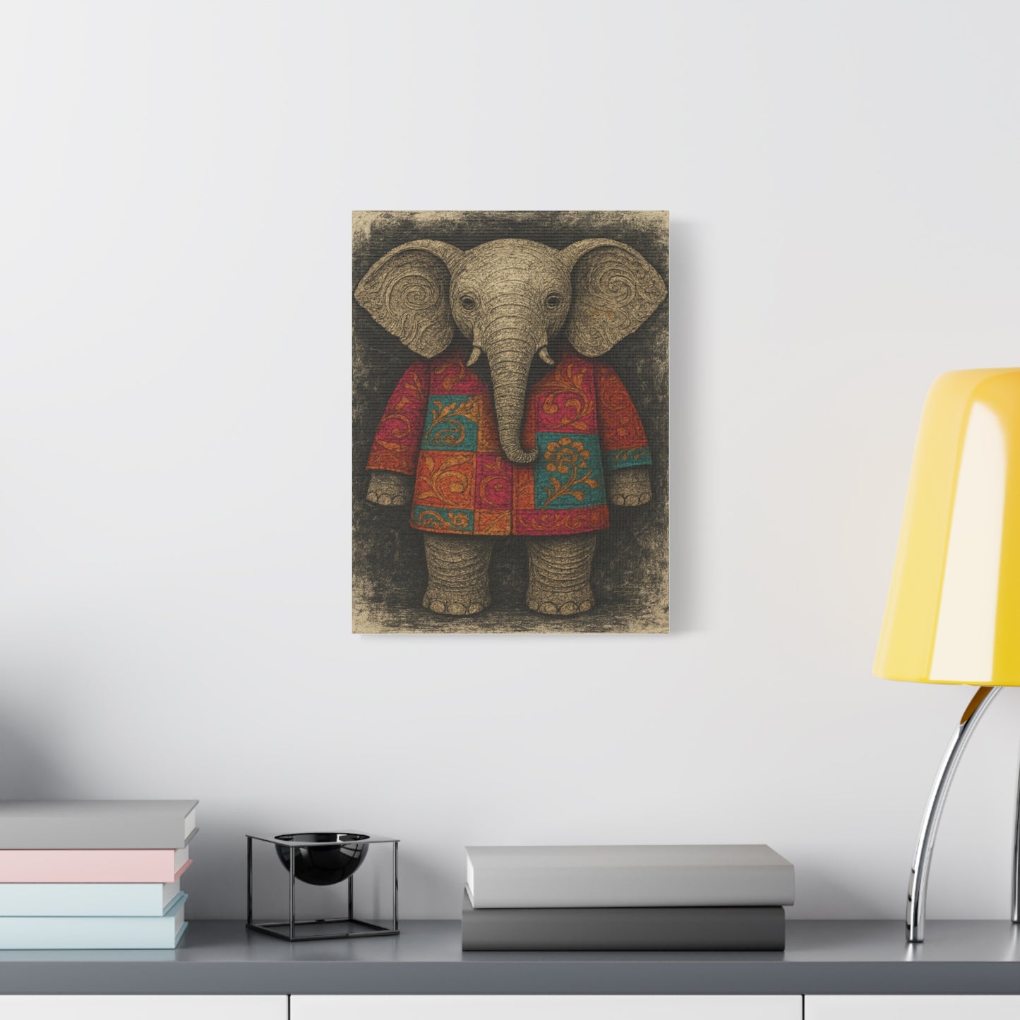 Boho Elephant Wall Art – Colorful Patchwork Animal Canvas Print for Nursery, Kids Room, or Bohemian Home Decor