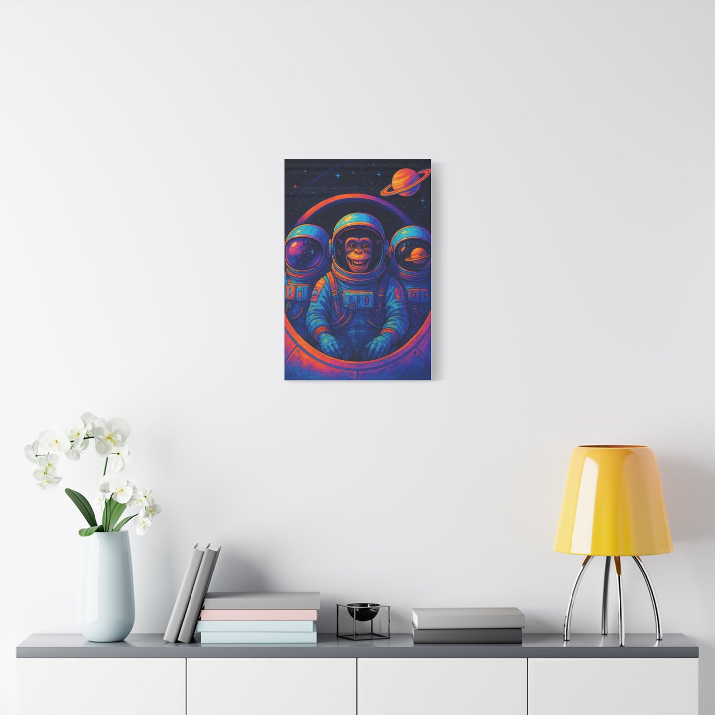 Astronaut Monkey Wall Art – Vibrant Space Exploration Print for Modern Home or Office