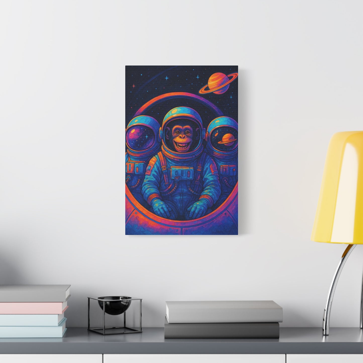 Astronaut Monkey Wall Art – Vibrant Space Exploration Print for Modern Home or Office
