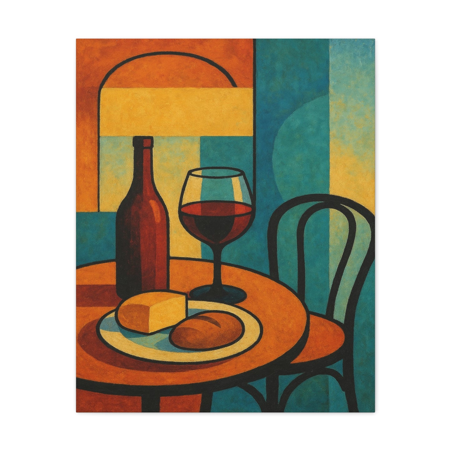 Modern Wine and Cheese Wall Art – Abstract Bistro-Inspired Canvas Print for Kitchen or Dining Room Decor