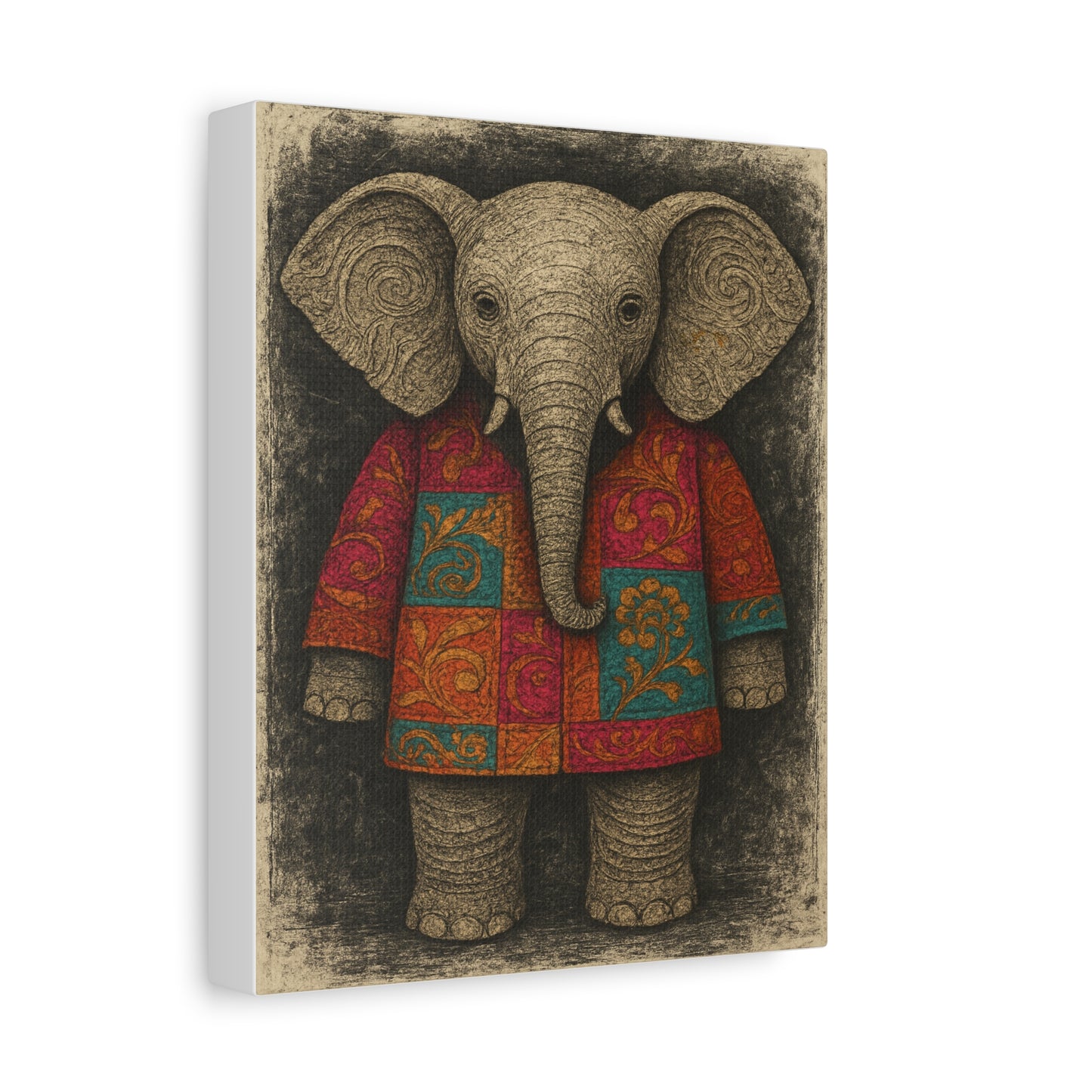 Boho Elephant Wall Art – Colorful Patchwork Animal Canvas Print for Nursery, Kids Room, or Bohemian Home Decor