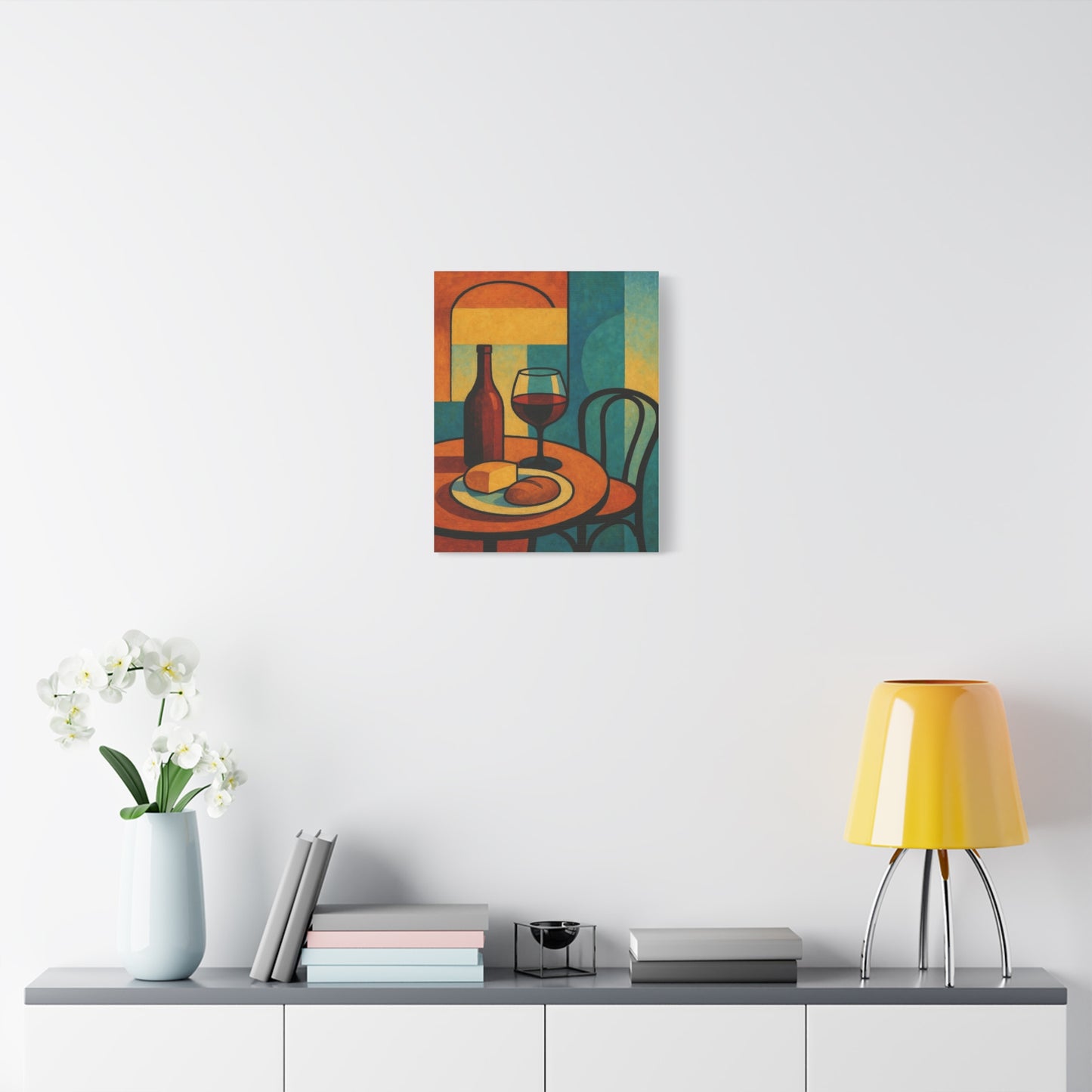 Modern Wine and Cheese Wall Art – Abstract Bistro-Inspired Canvas Print for Kitchen or Dining Room Decor