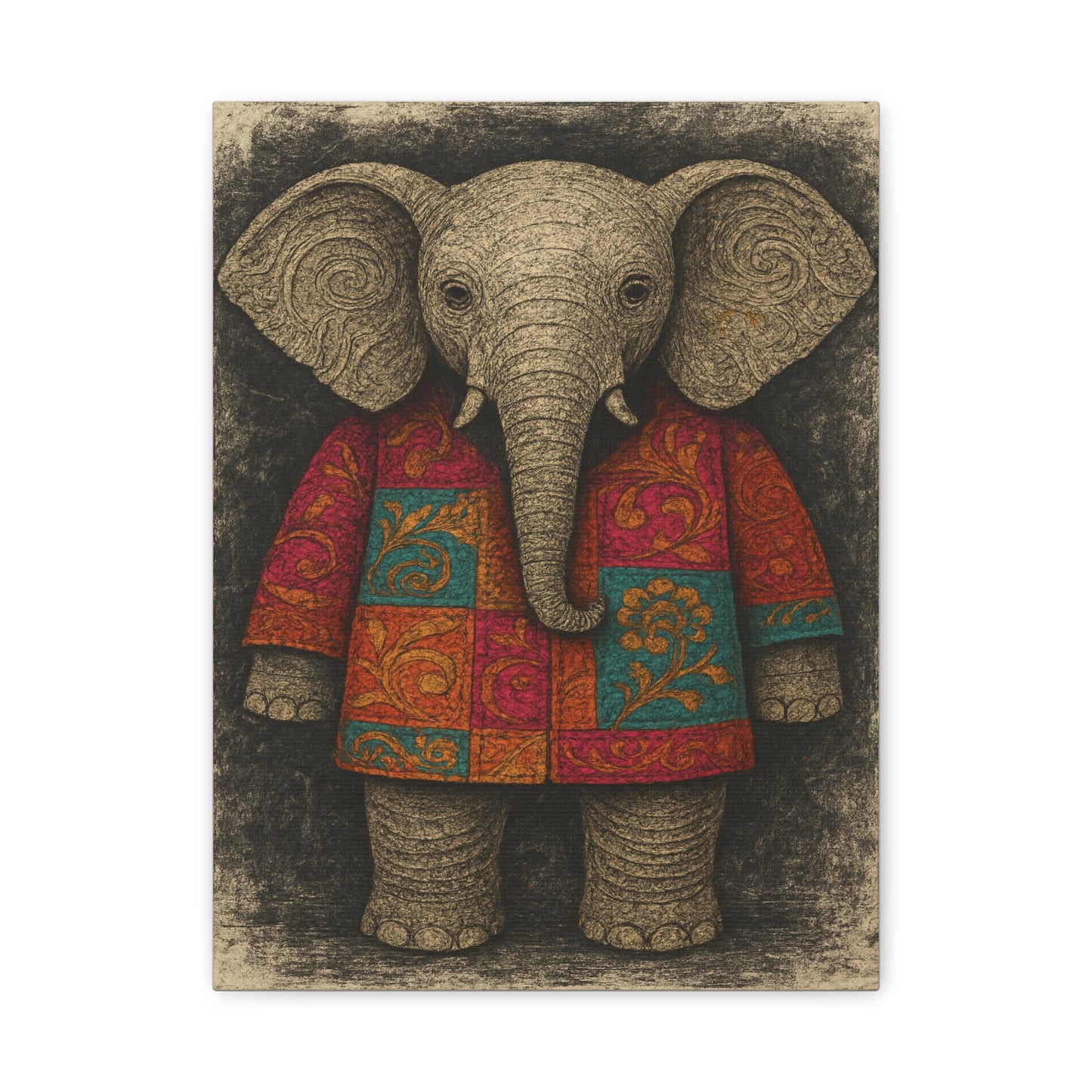 Boho Elephant Wall Art – Colorful Patchwork Animal Canvas Print for Nursery, Kids Room, or Bohemian Home Decor