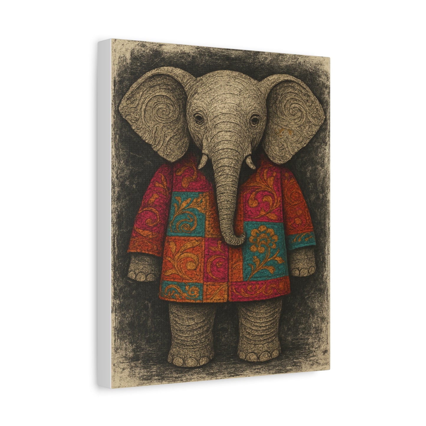 Boho Elephant Wall Art – Colorful Patchwork Animal Canvas Print for Nursery, Kids Room, or Bohemian Home Decor