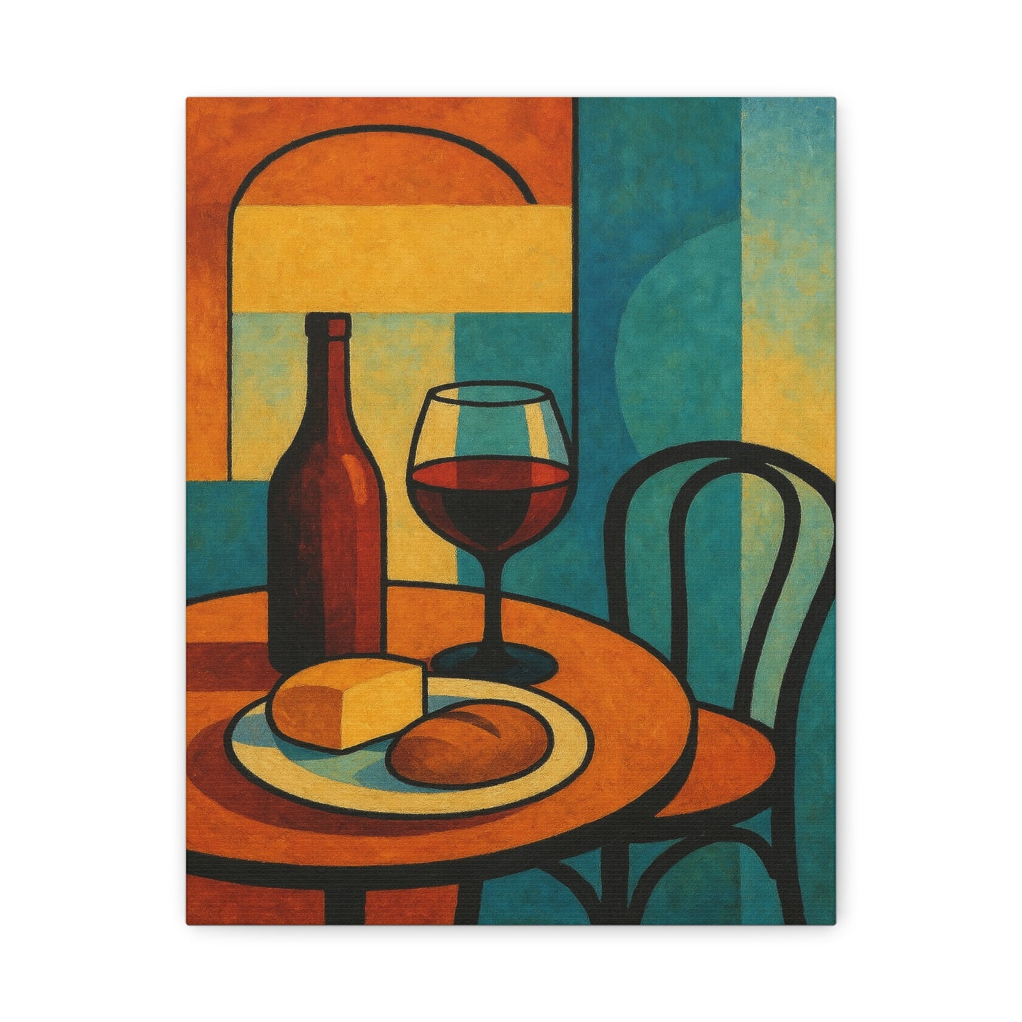 Modern Wine and Cheese Wall Art – Abstract Bistro-Inspired Canvas Print for Kitchen or Dining Room Decor