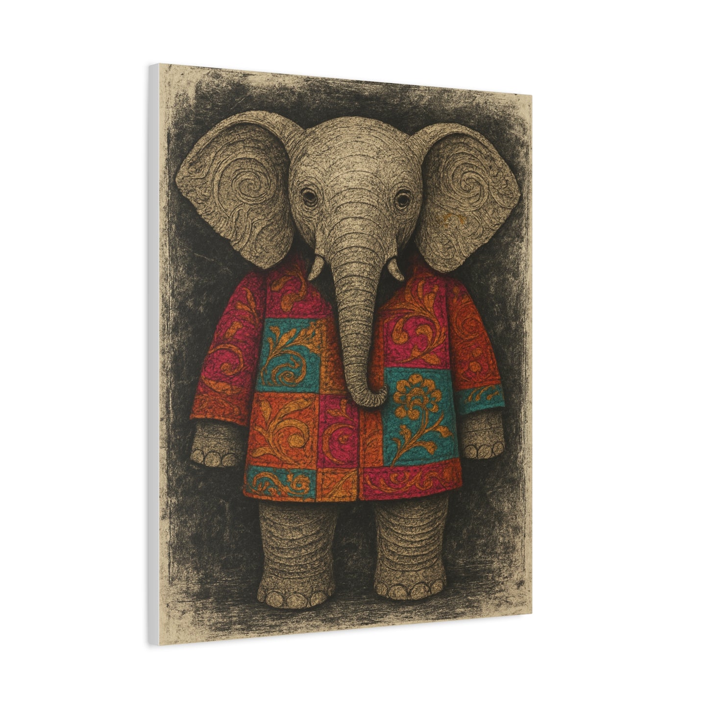 Boho Elephant Wall Art – Colorful Patchwork Animal Canvas Print for Nursery, Kids Room, or Bohemian Home Decor
