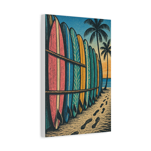 Tropical Surfboard Wall Art – Colorful Beach Print for Coastal, Surf, or Boho Decor | Sunset Ocean Illustration