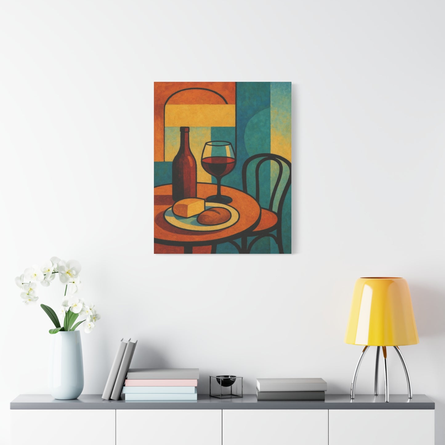 Modern Wine and Cheese Wall Art – Abstract Bistro-Inspired Canvas Print for Kitchen or Dining Room Decor