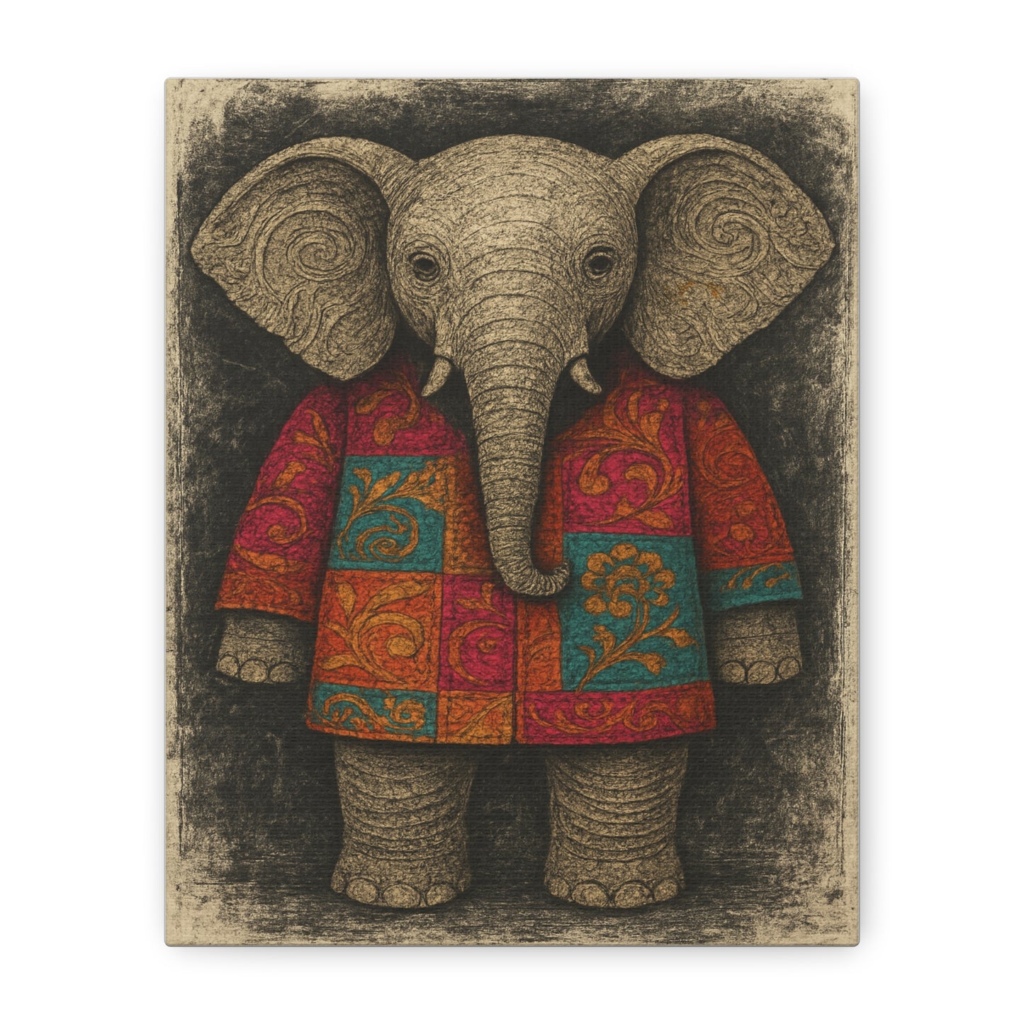 Boho Elephant Wall Art – Colorful Patchwork Animal Canvas Print for Nursery, Kids Room, or Bohemian Home Decor