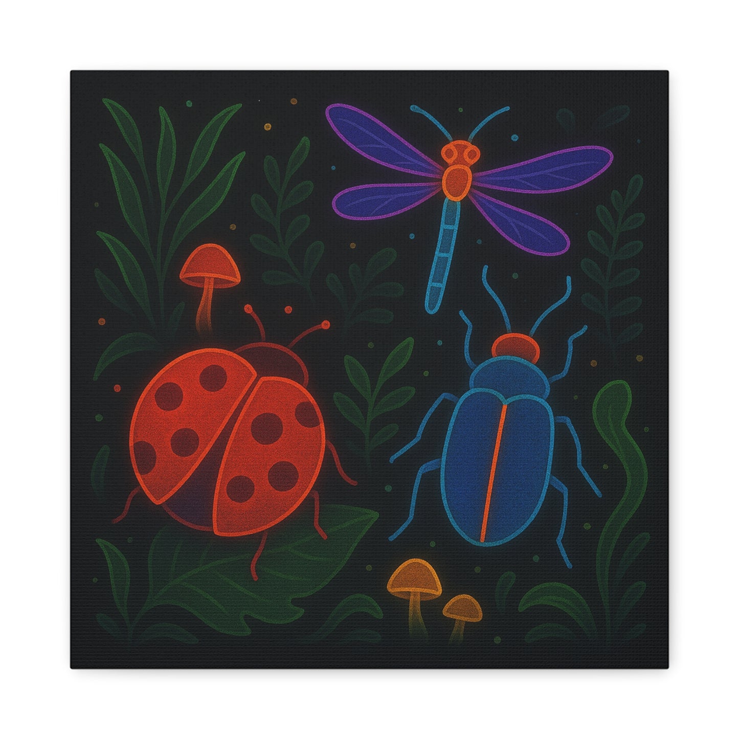 Neon Bug Art Print – Colorful Insects, Dragonfly, and Ladybug Wall Decor | Glow-Inspired Nature Illustration