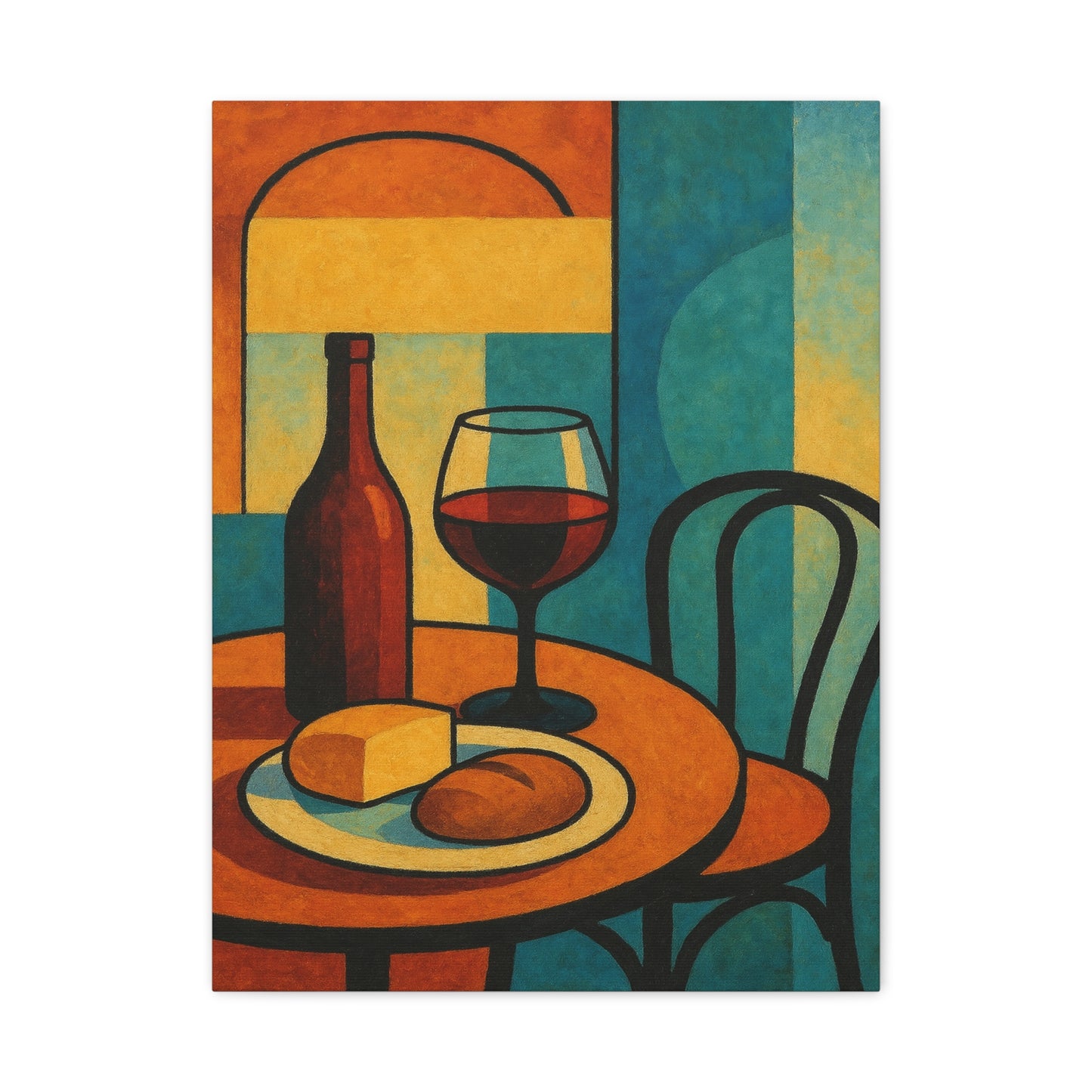Modern Wine and Cheese Wall Art – Abstract Bistro-Inspired Canvas Print for Kitchen or Dining Room Decor