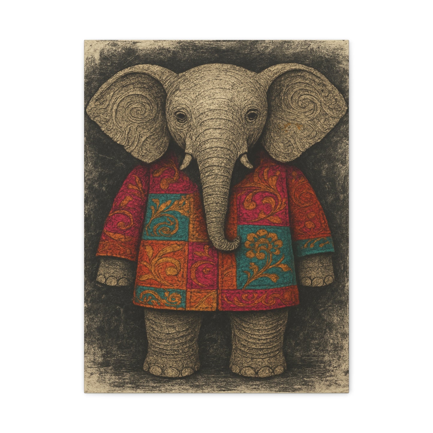 Boho Elephant Wall Art – Colorful Patchwork Animal Canvas Print for Nursery, Kids Room, or Bohemian Home Decor