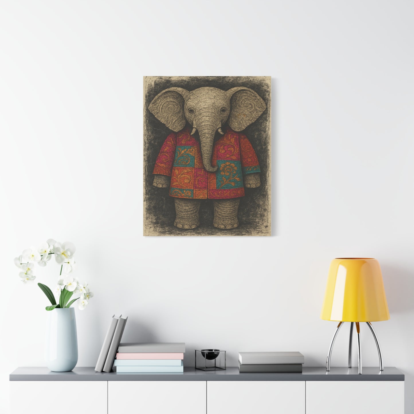 Boho Elephant Wall Art – Colorful Patchwork Animal Canvas Print for Nursery, Kids Room, or Bohemian Home Decor
