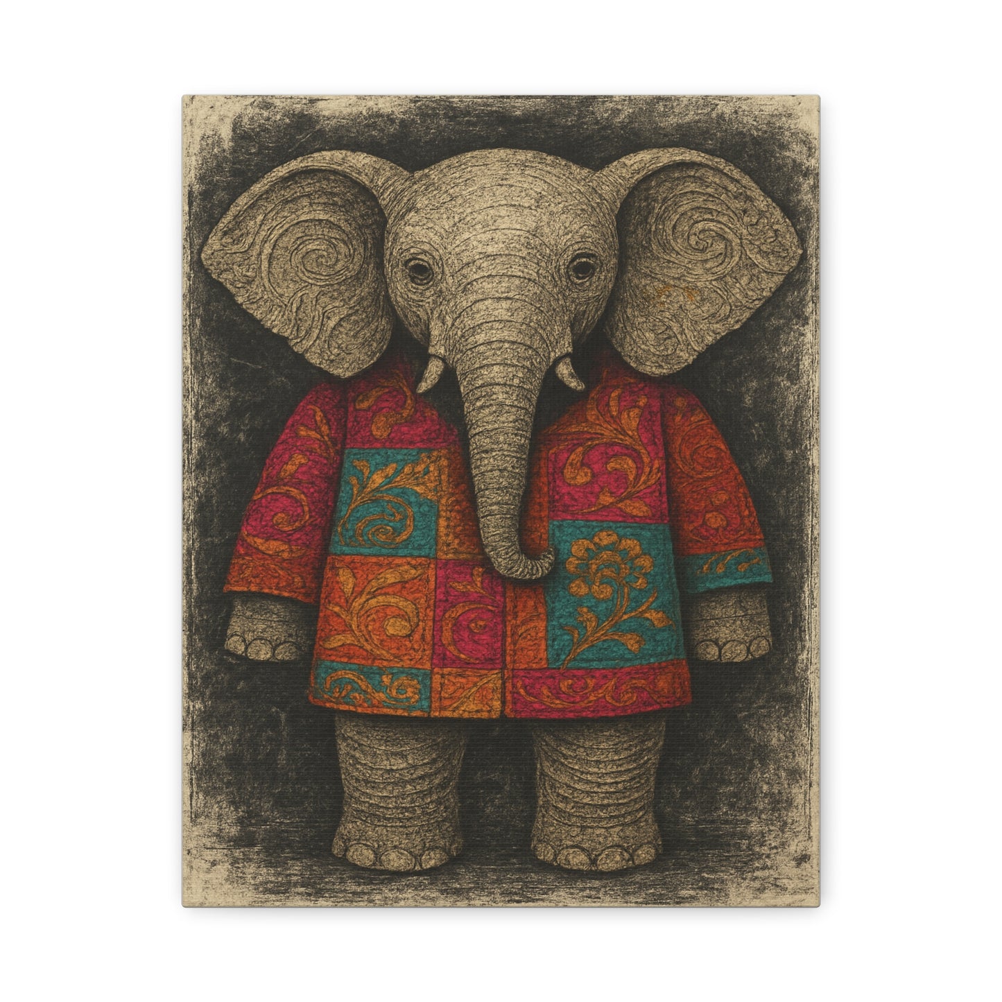 Boho Elephant Wall Art – Colorful Patchwork Animal Canvas Print for Nursery, Kids Room, or Bohemian Home Decor