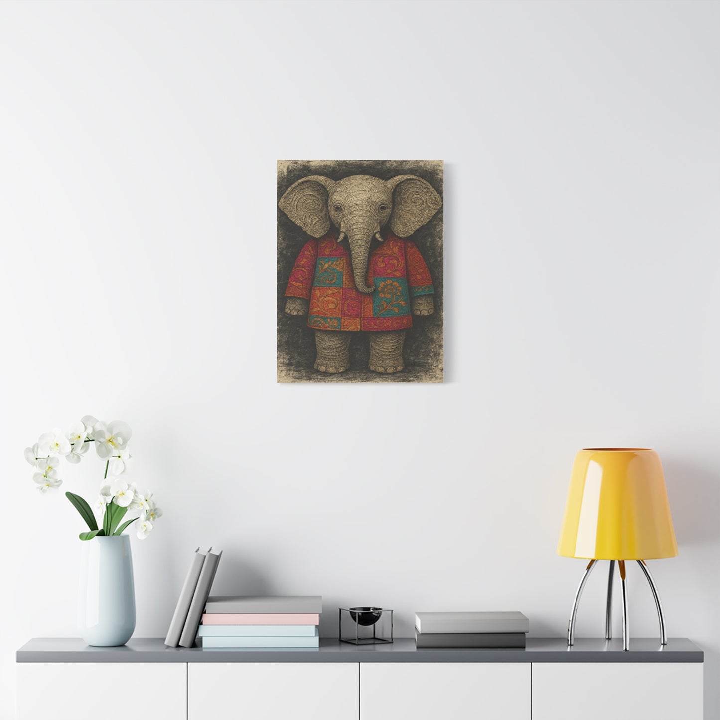 Boho Elephant Wall Art – Colorful Patchwork Animal Canvas Print for Nursery, Kids Room, or Bohemian Home Decor