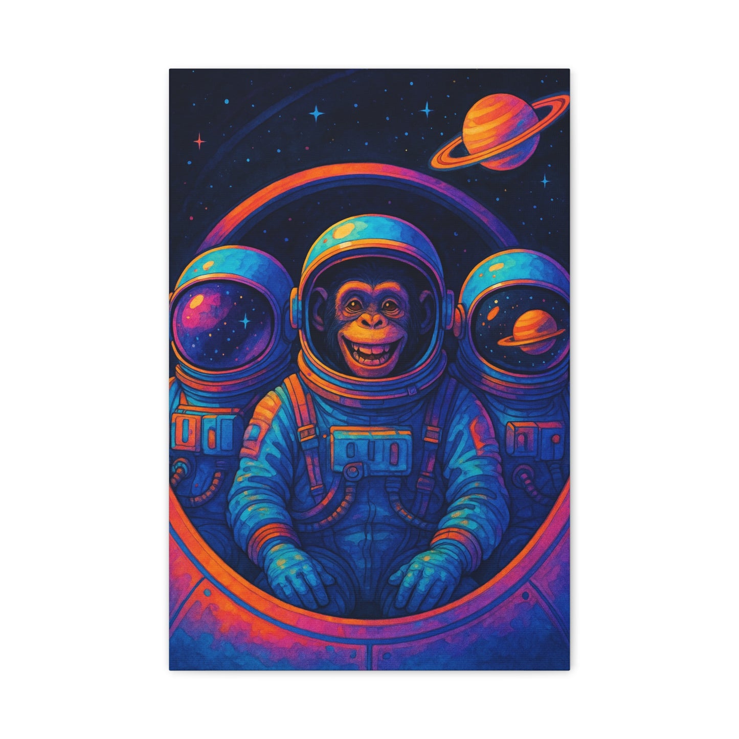 Astronaut Monkey Wall Art – Vibrant Space Exploration Print for Modern Home or Office