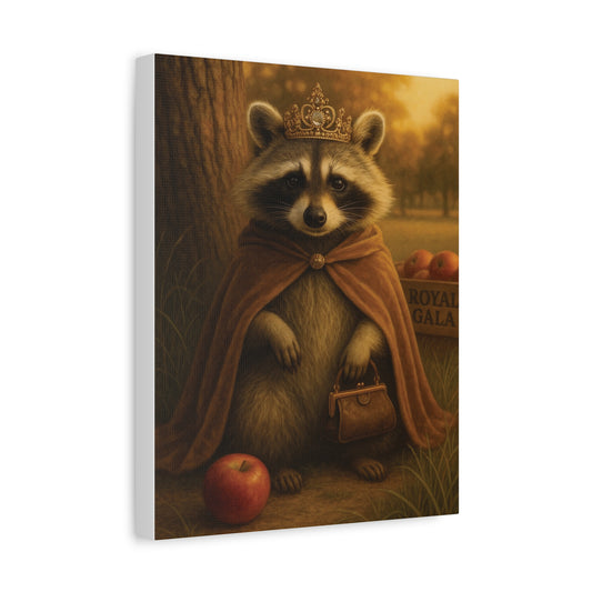 Royal Raccoon Wall Art – Whimsical Woodland Animal Canvas Print with Crown and Cape for Nursery or Cozy Home Decor