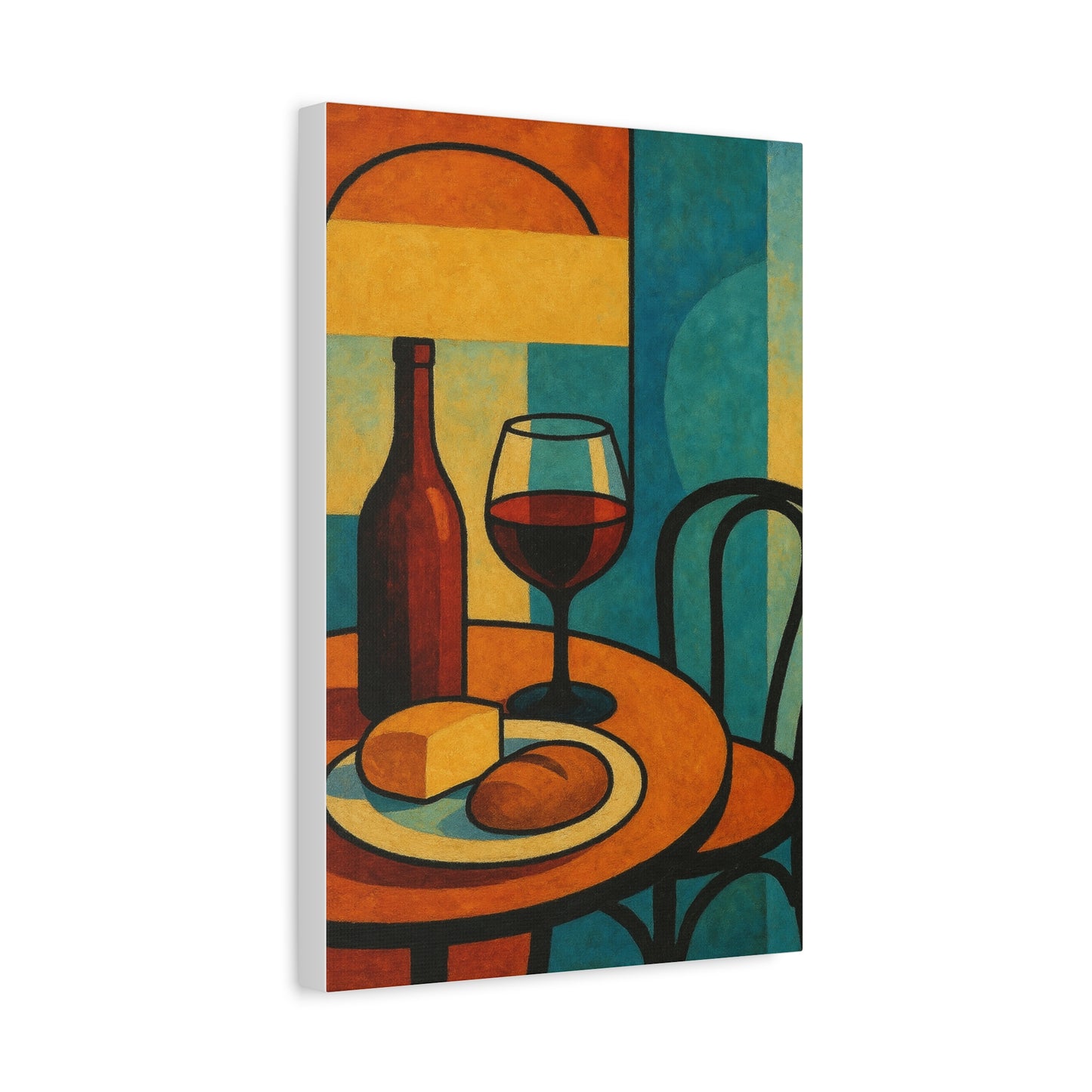 Modern Wine and Cheese Wall Art – Abstract Bistro-Inspired Canvas Print for Kitchen or Dining Room Decor