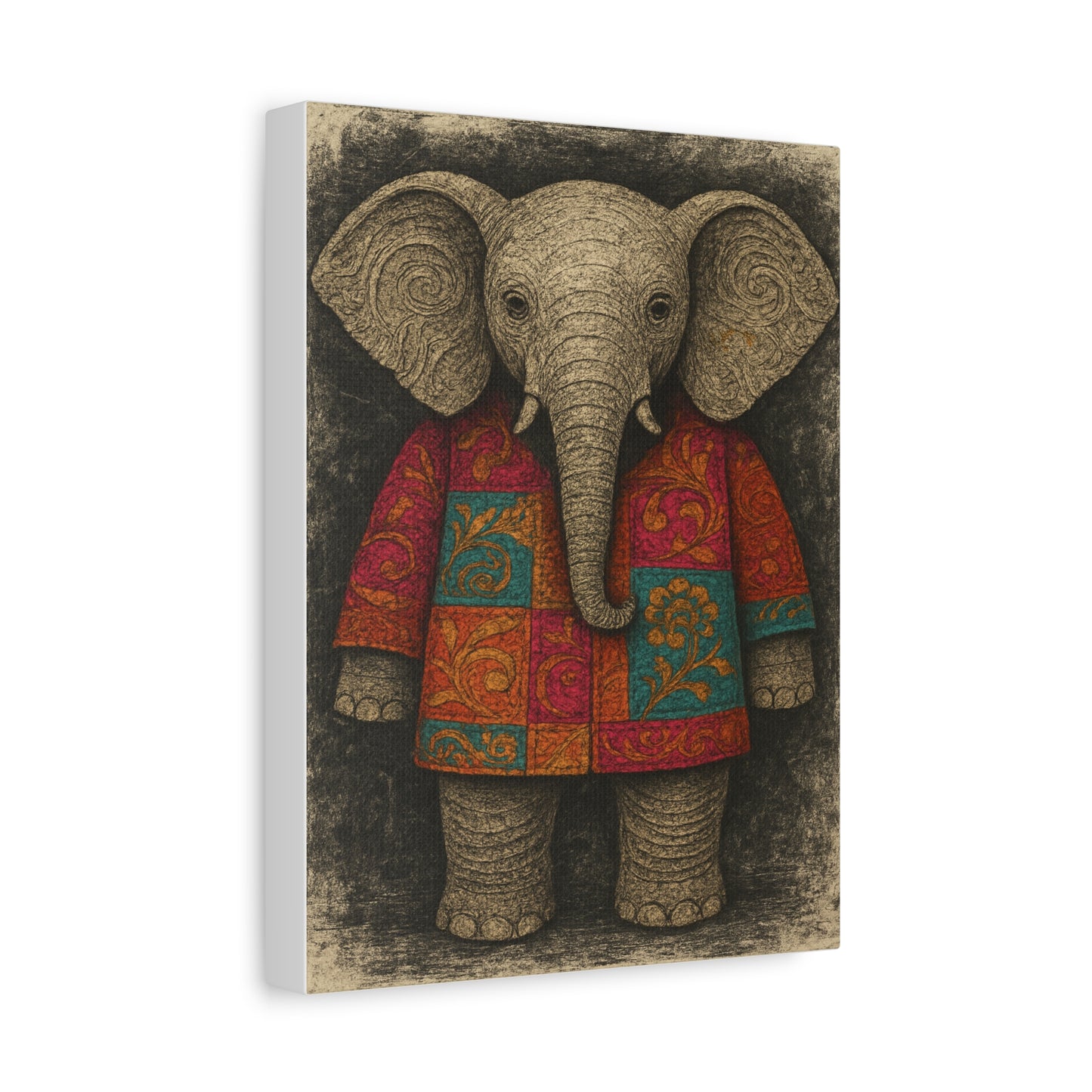 Boho Elephant Wall Art – Colorful Patchwork Animal Canvas Print for Nursery, Kids Room, or Bohemian Home Decor