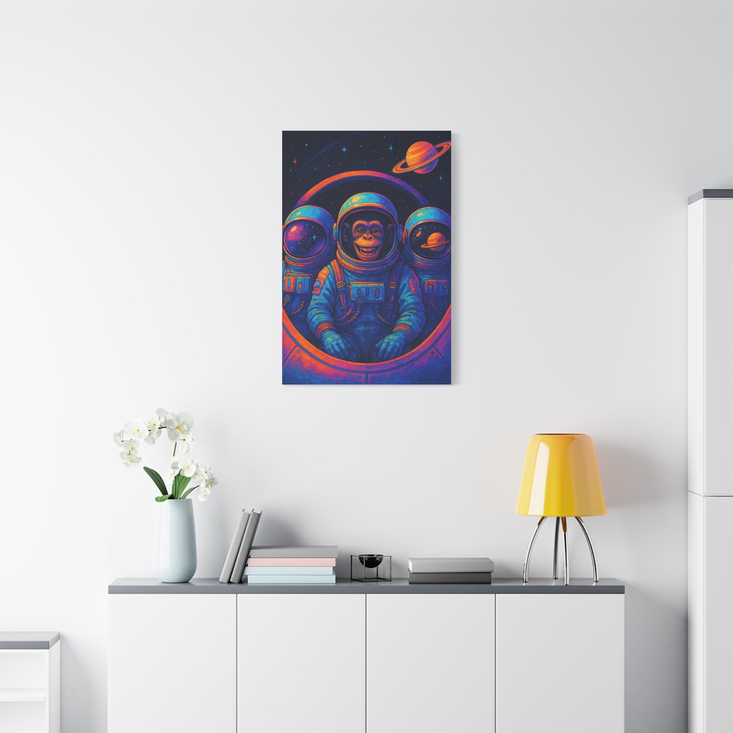 Astronaut Monkey Wall Art – Vibrant Space Exploration Print for Modern Home or Office