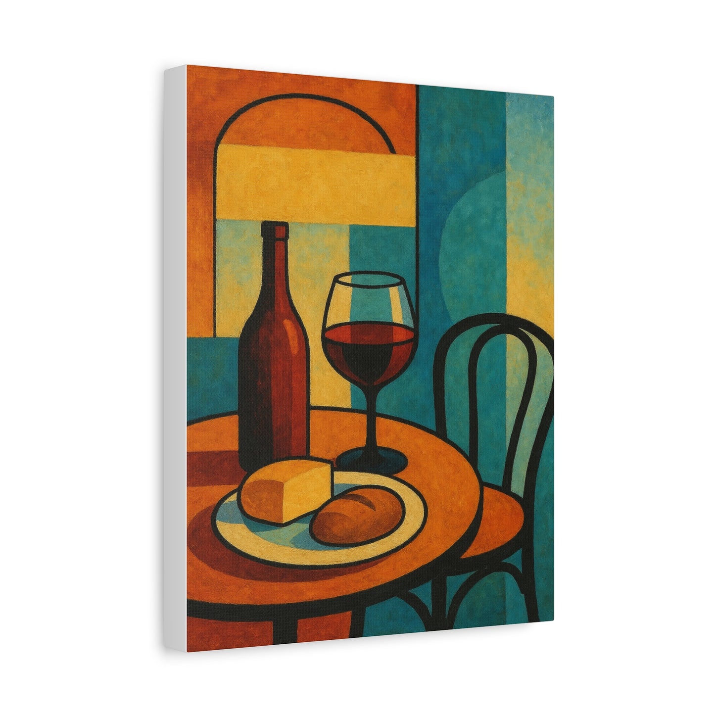 Modern Wine and Cheese Wall Art – Abstract Bistro-Inspired Canvas Print for Kitchen or Dining Room Decor