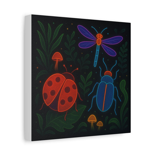 Neon Bug Art Print – Colorful Insects, Dragonfly, and Ladybug Wall Decor | Glow-Inspired Nature Illustration