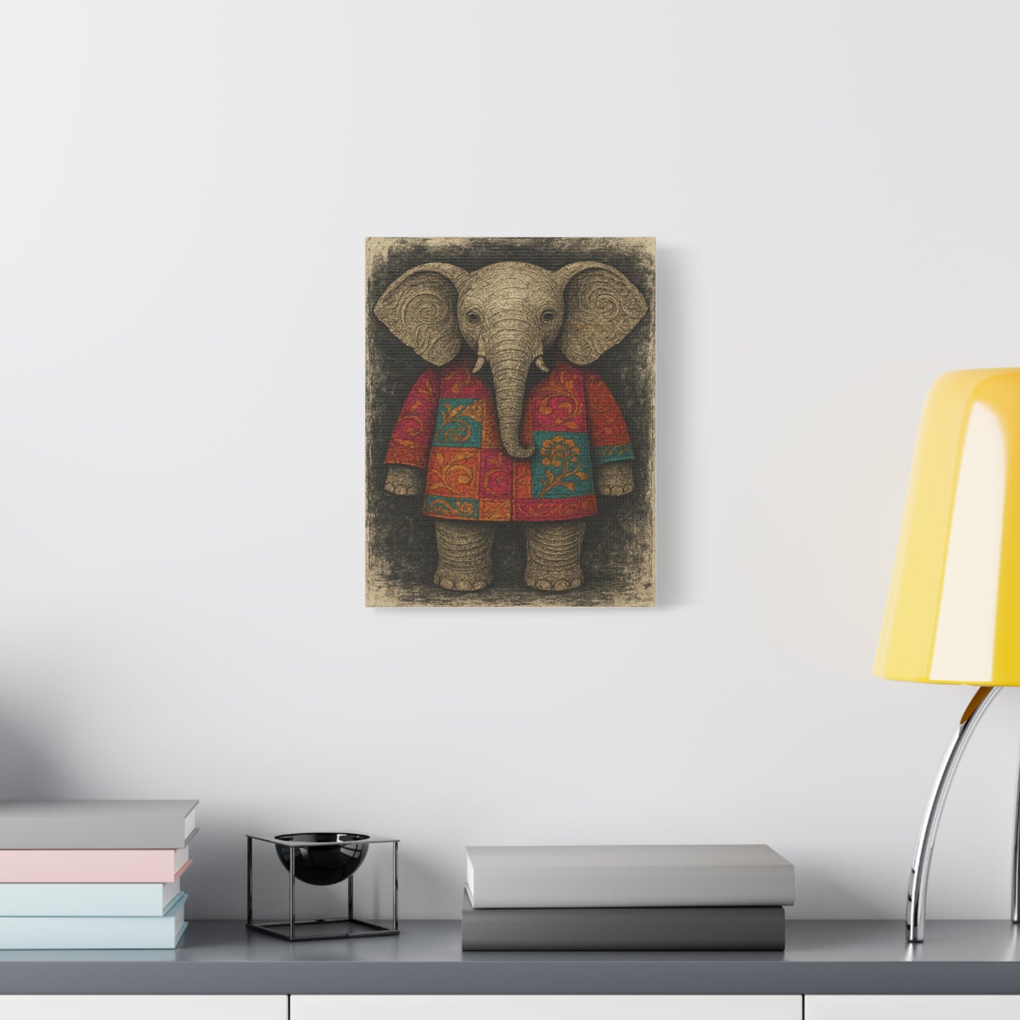 Boho Elephant Wall Art – Colorful Patchwork Animal Canvas Print for Nursery, Kids Room, or Bohemian Home Decor