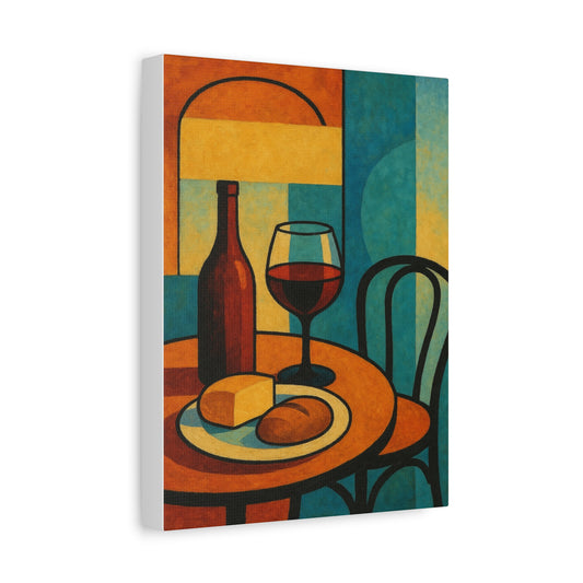 Modern Wine and Cheese Wall Art – Abstract Bistro-Inspired Canvas Print for Kitchen or Dining Room Decor