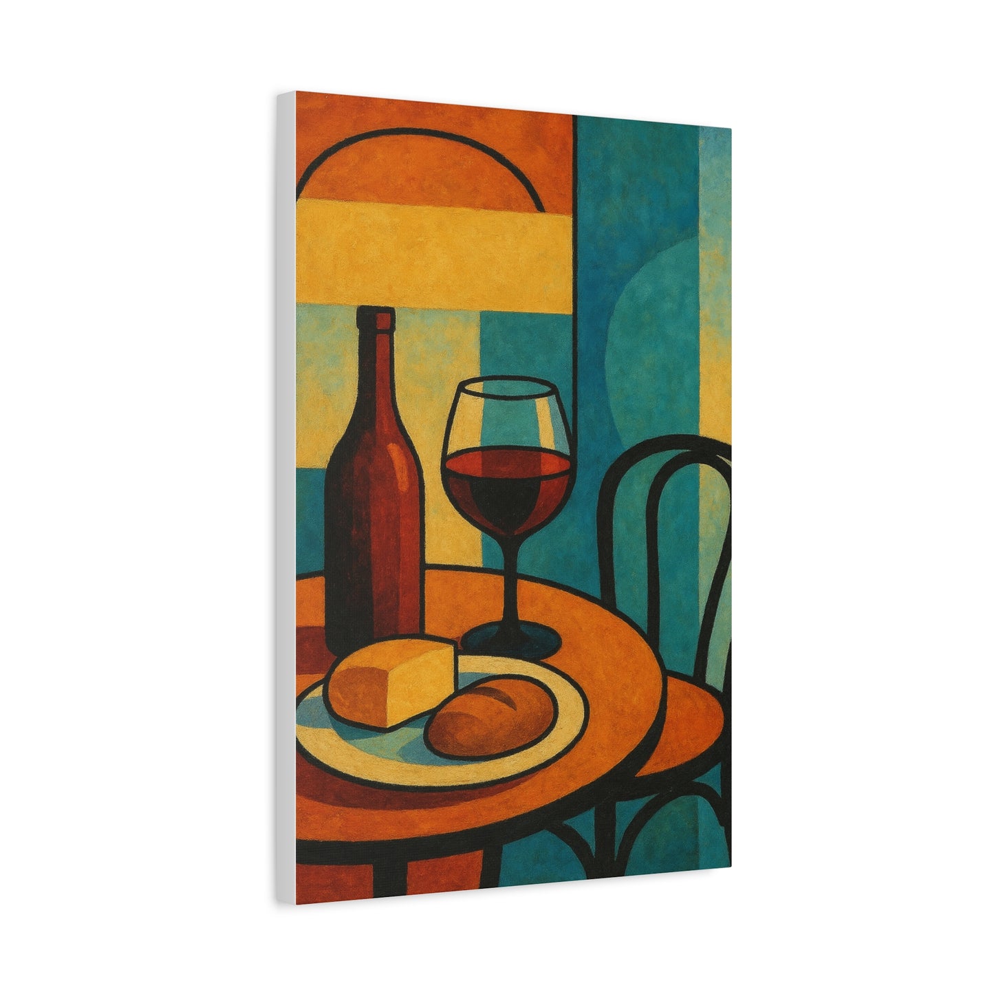Modern Wine and Cheese Wall Art – Abstract Bistro-Inspired Canvas Print for Kitchen or Dining Room Decor