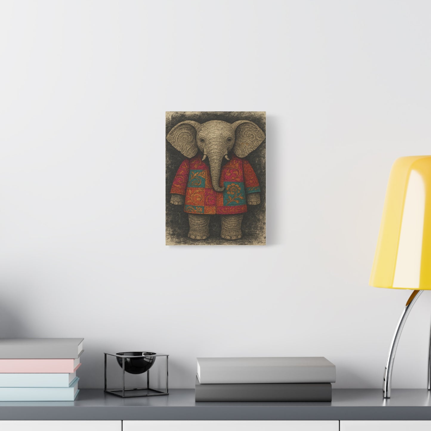 Boho Elephant Wall Art – Colorful Patchwork Animal Canvas Print for Nursery, Kids Room, or Bohemian Home Decor
