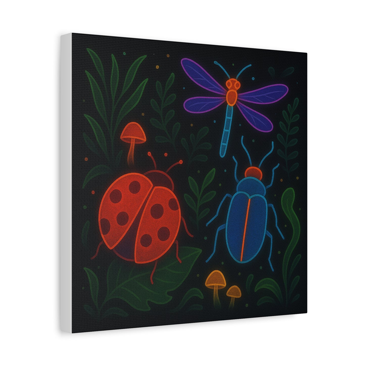 Neon Bug Art Print – Colorful Insects, Dragonfly, and Ladybug Wall Decor | Glow-Inspired Nature Illustration