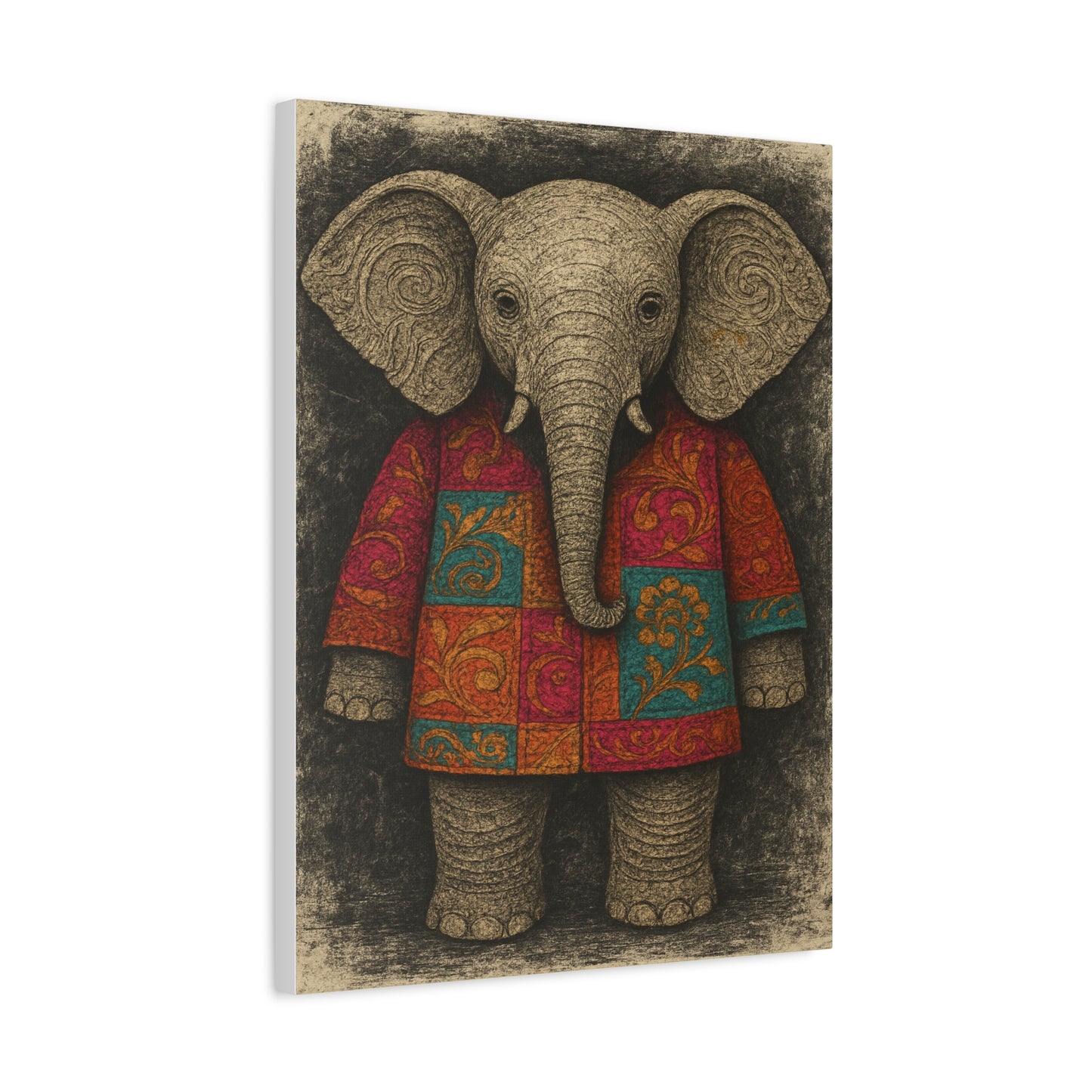Boho Elephant Wall Art – Colorful Patchwork Animal Canvas Print for Nursery, Kids Room, or Bohemian Home Decor