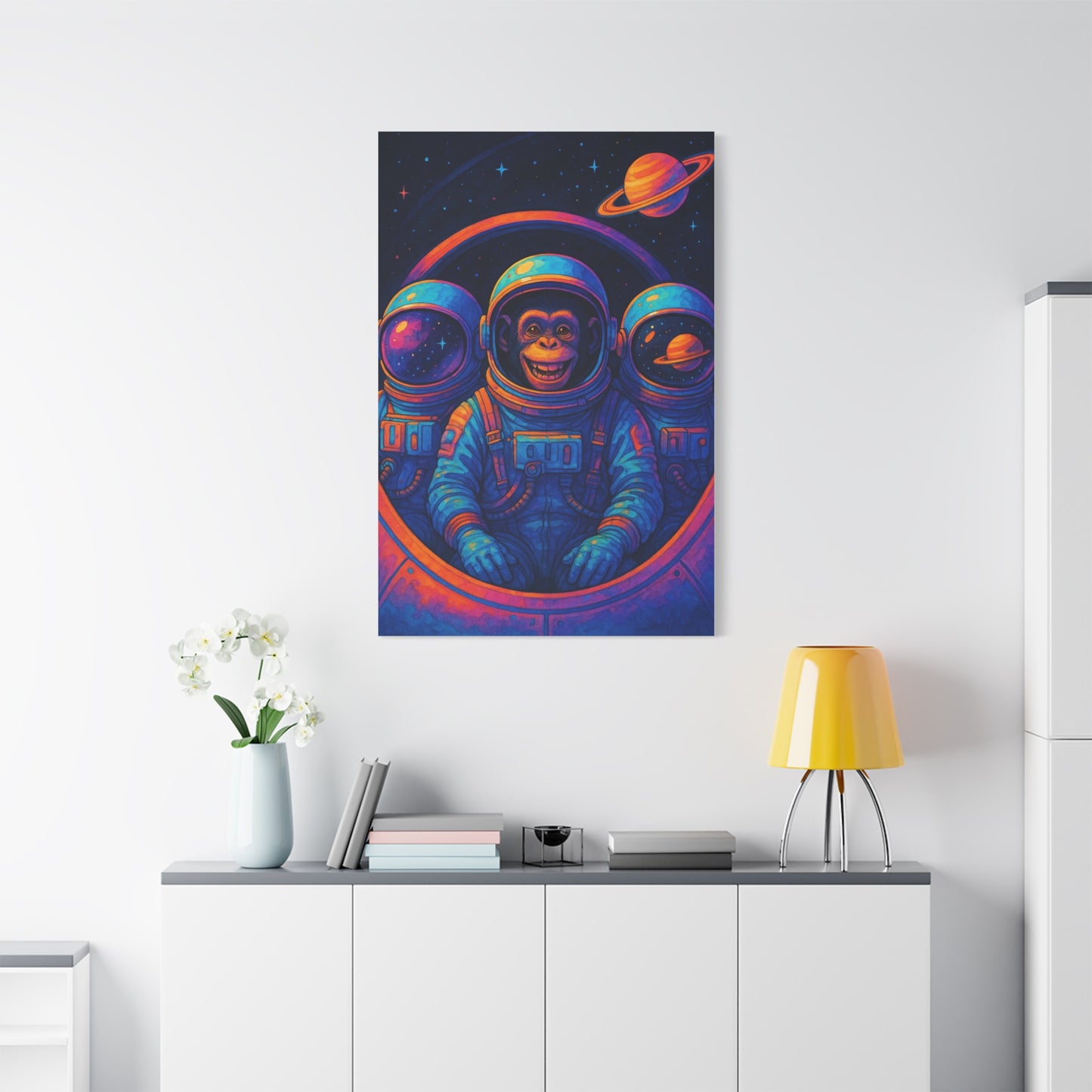 Astronaut Monkey Wall Art – Vibrant Space Exploration Print for Modern Home or Office