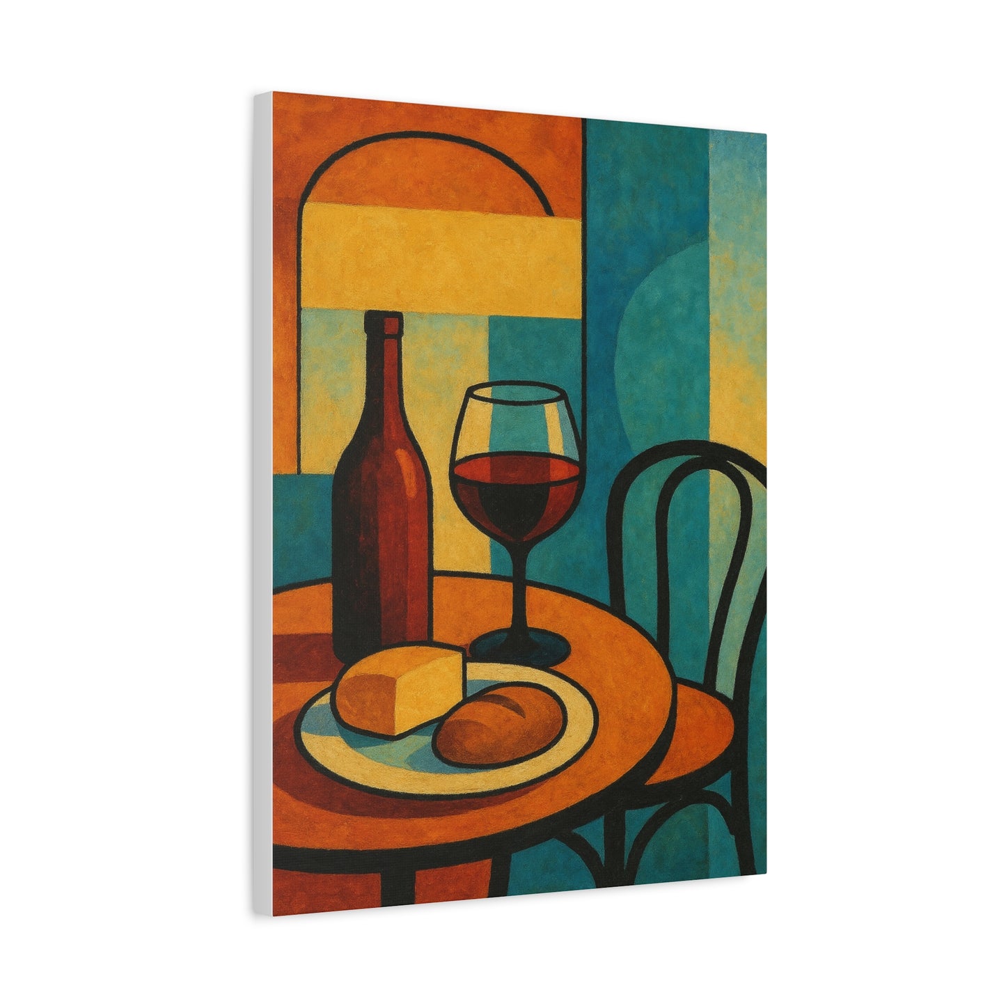 Modern Wine and Cheese Wall Art – Abstract Bistro-Inspired Canvas Print for Kitchen or Dining Room Decor