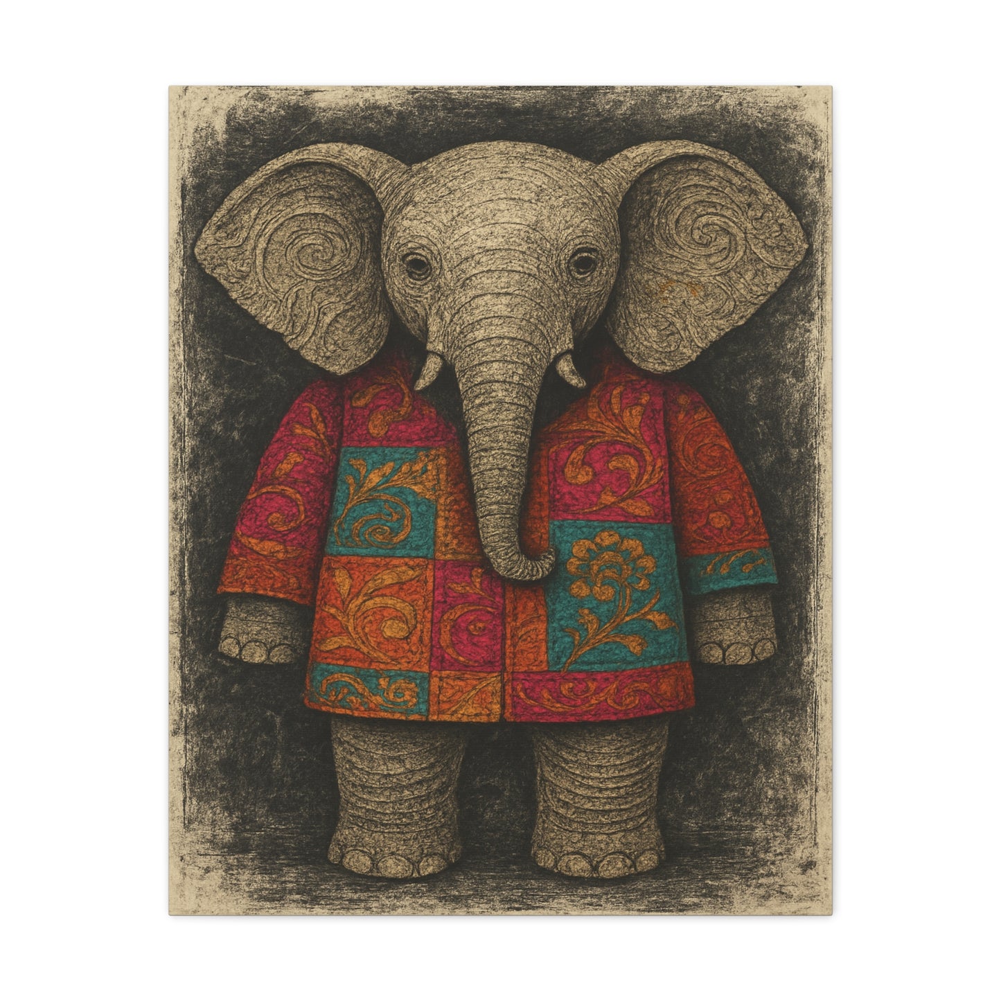 Boho Elephant Wall Art – Colorful Patchwork Animal Canvas Print for Nursery, Kids Room, or Bohemian Home Decor