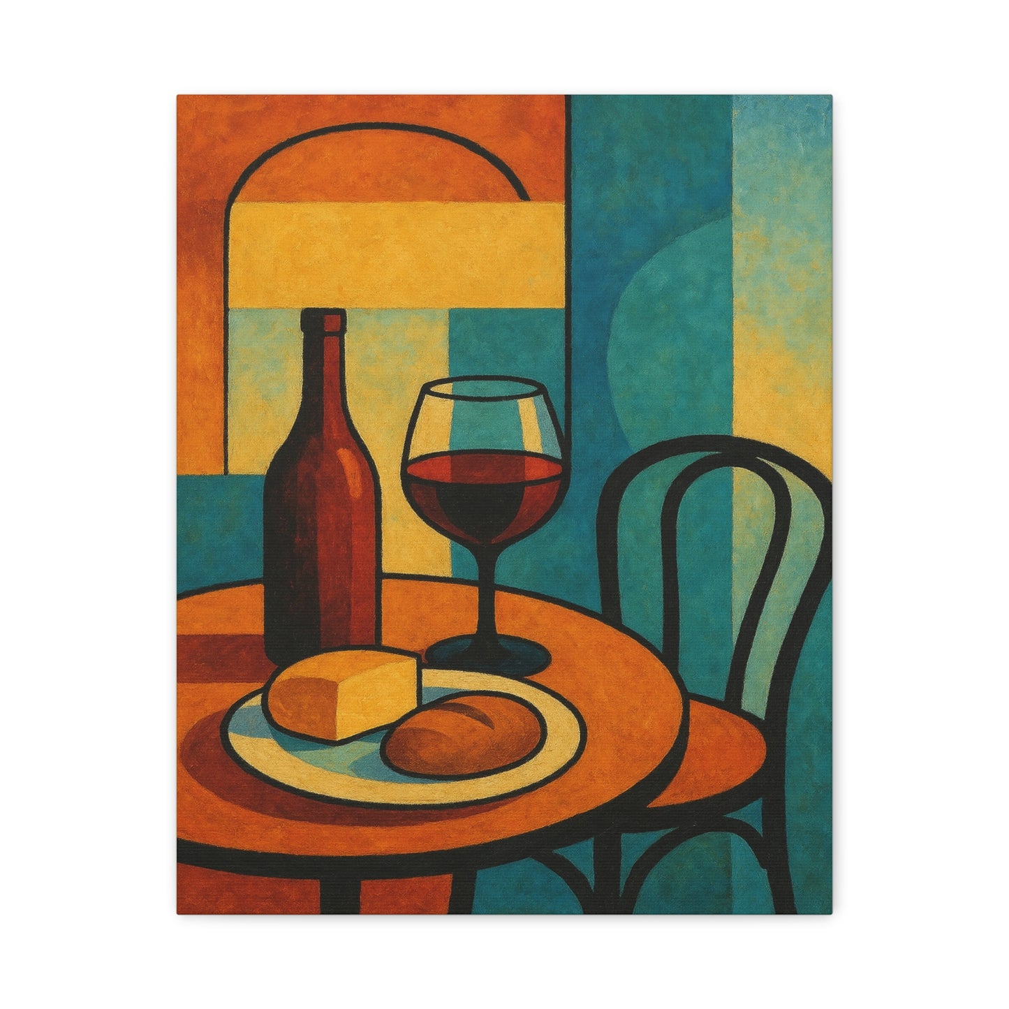 Modern Wine and Cheese Wall Art – Abstract Bistro-Inspired Canvas Print for Kitchen or Dining Room Decor