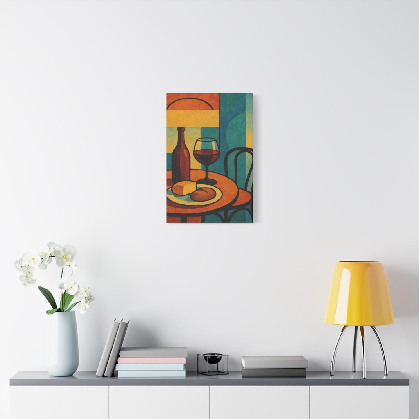 Modern Wine and Cheese Wall Art – Abstract Bistro-Inspired Canvas Print for Kitchen or Dining Room Decor