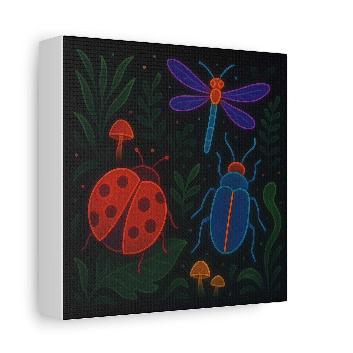 Neon Bug Art Print – Colorful Insects, Dragonfly, and Ladybug Wall Decor | Glow-Inspired Nature Illustration