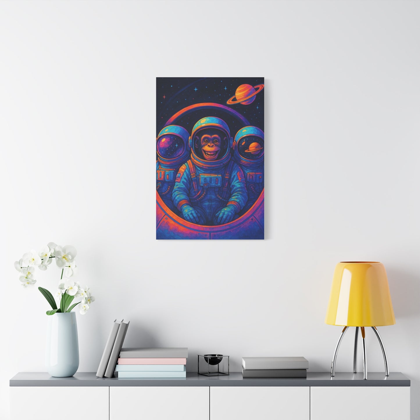 Astronaut Monkey Wall Art – Vibrant Space Exploration Print for Modern Home or Office