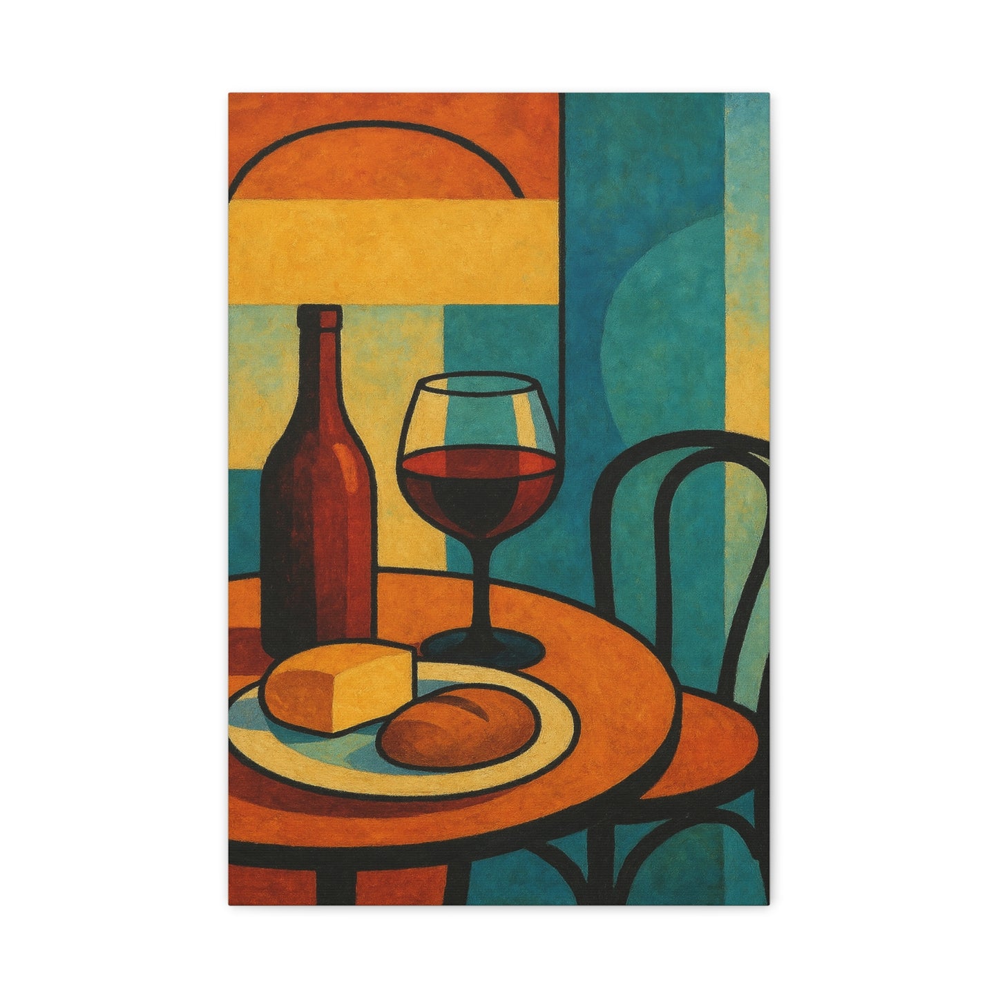 Modern Wine and Cheese Wall Art – Abstract Bistro-Inspired Canvas Print for Kitchen or Dining Room Decor