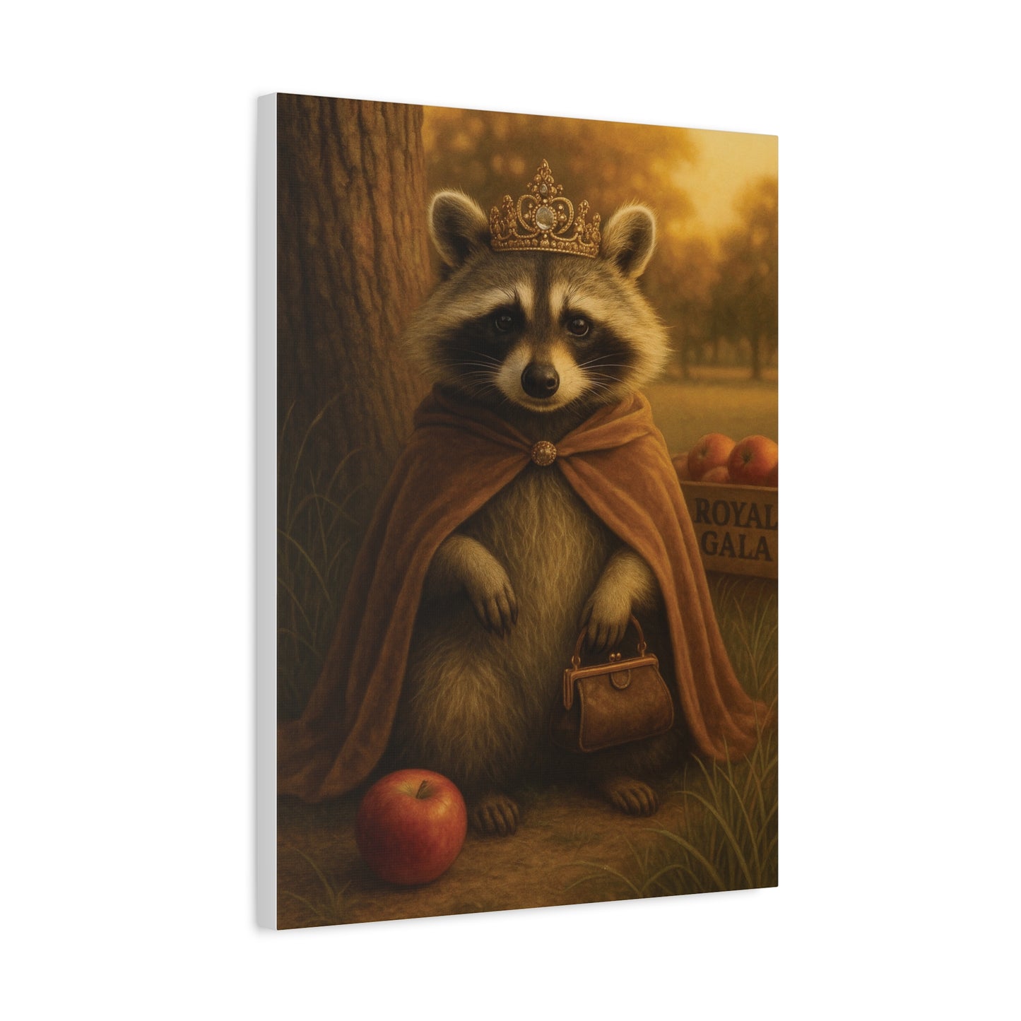 Royal Raccoon Wall Art – Whimsical Woodland Animal Canvas Print with Crown and Cape for Nursery or Cozy Home Decor