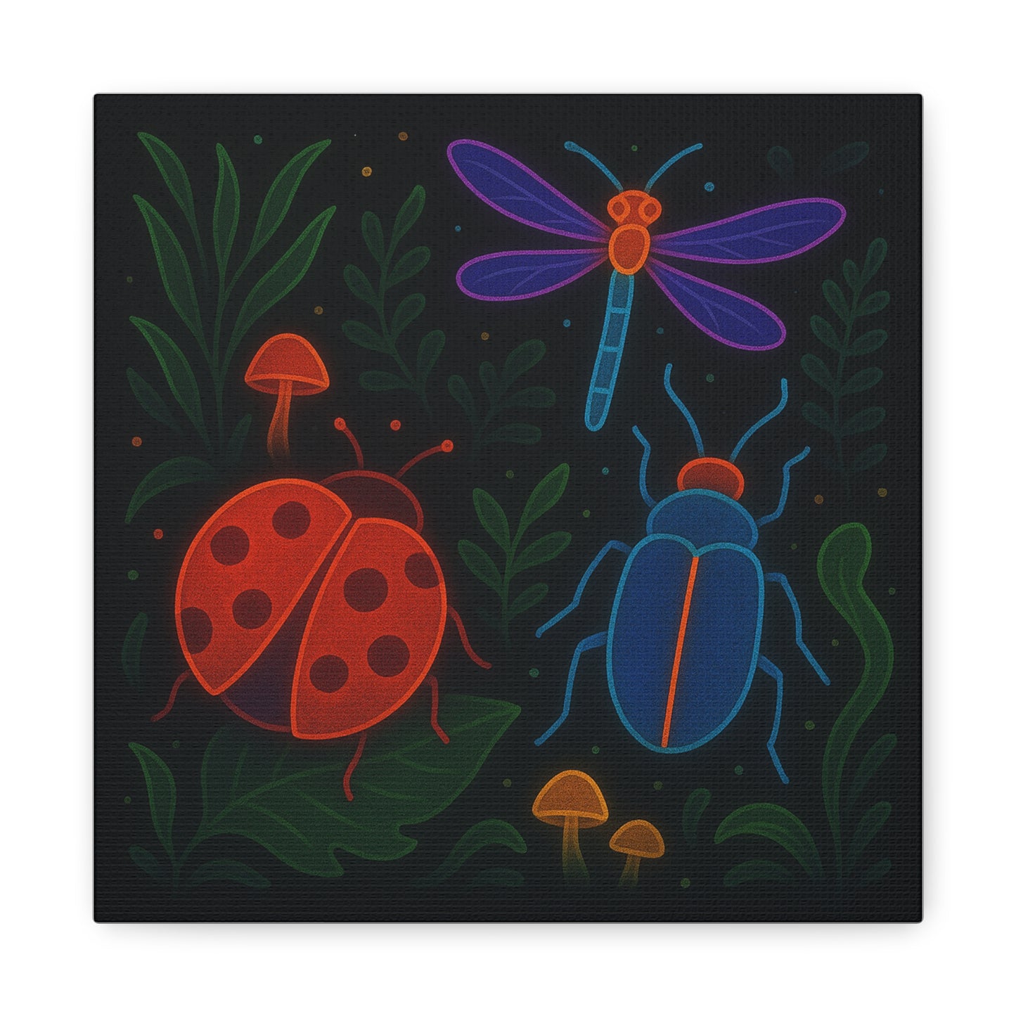Neon Bug Art Print – Colorful Insects, Dragonfly, and Ladybug Wall Decor | Glow-Inspired Nature Illustration