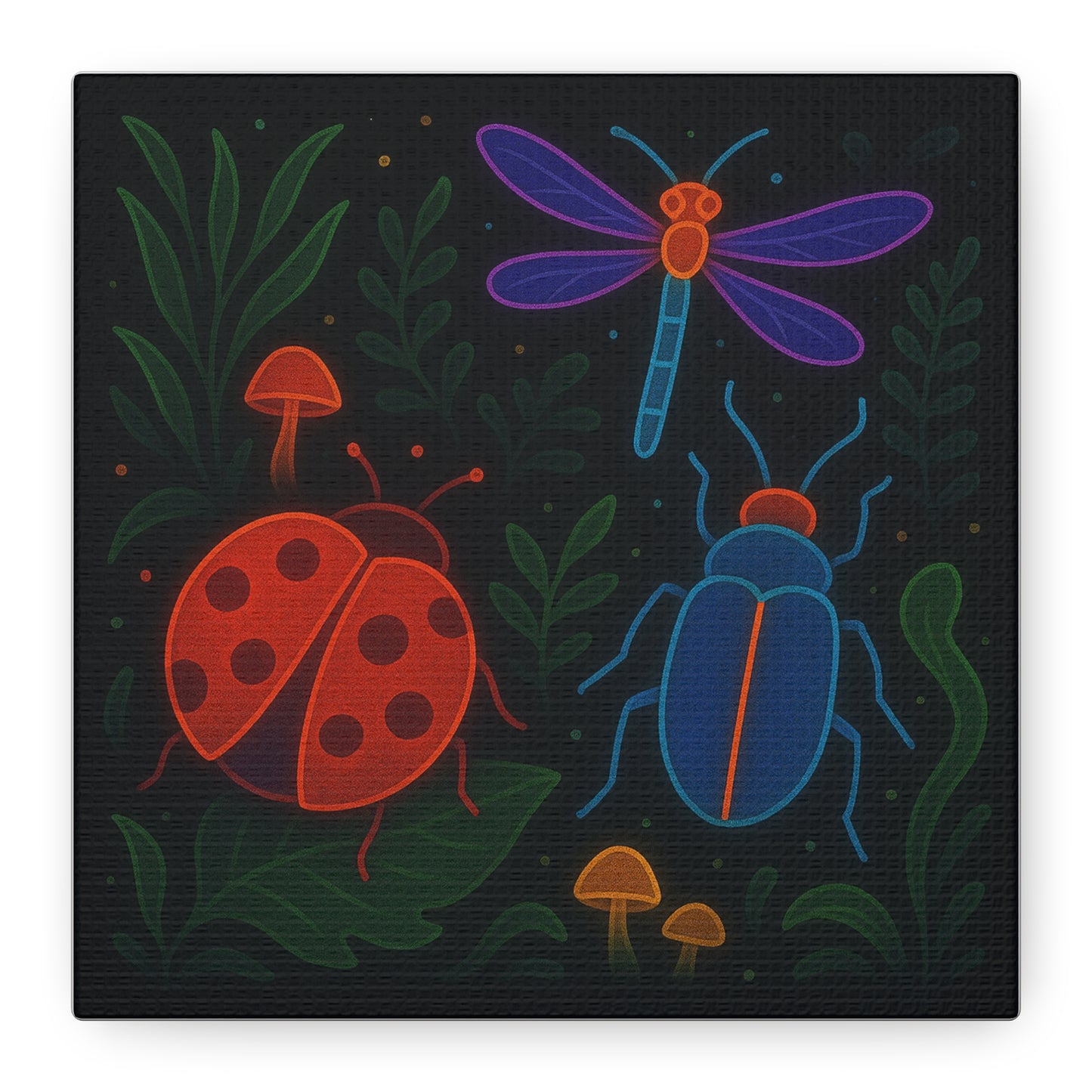 Neon Bug Art Print – Colorful Insects, Dragonfly, and Ladybug Wall Decor | Glow-Inspired Nature Illustration