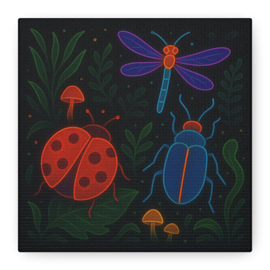 Neon Bug Art Print – Colorful Insects, Dragonfly, and Ladybug Wall Decor | Glow-Inspired Nature Illustration