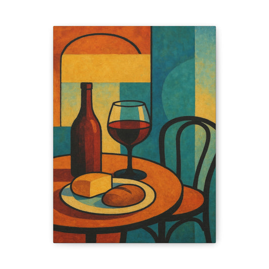 Modern Wine and Cheese Wall Art – Abstract Bistro-Inspired Canvas Print for Kitchen or Dining Room Decor