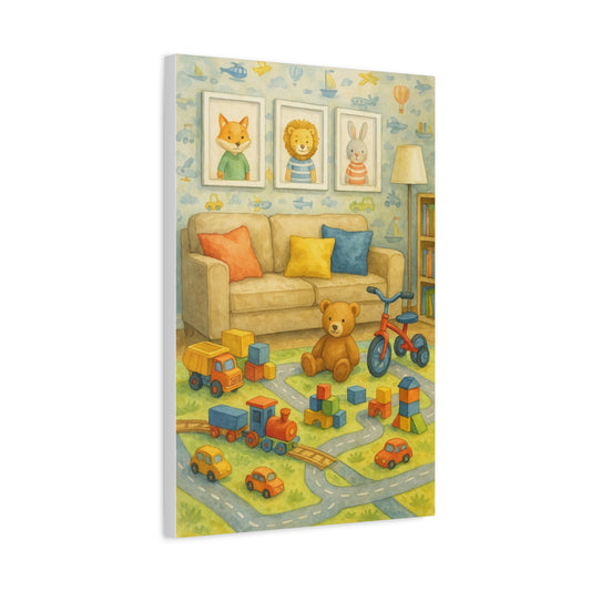 Colorful Children's Room Art Canvas, Nursery Decor, Playroom Print, Baby Shower Gift, Whimsical Animal Wall Art, Kids Room Wall Decor