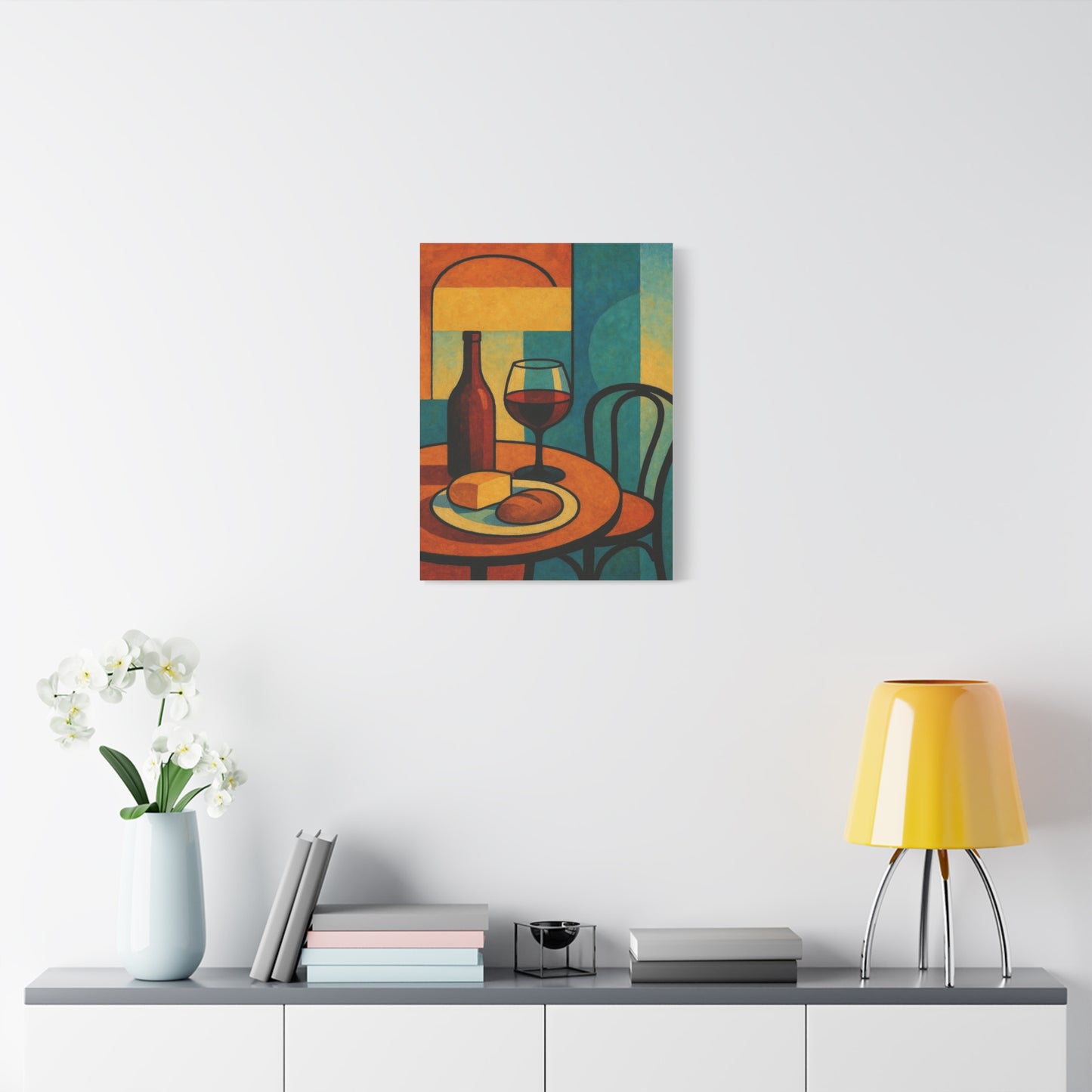Modern Wine and Cheese Wall Art – Abstract Bistro-Inspired Canvas Print for Kitchen or Dining Room Decor